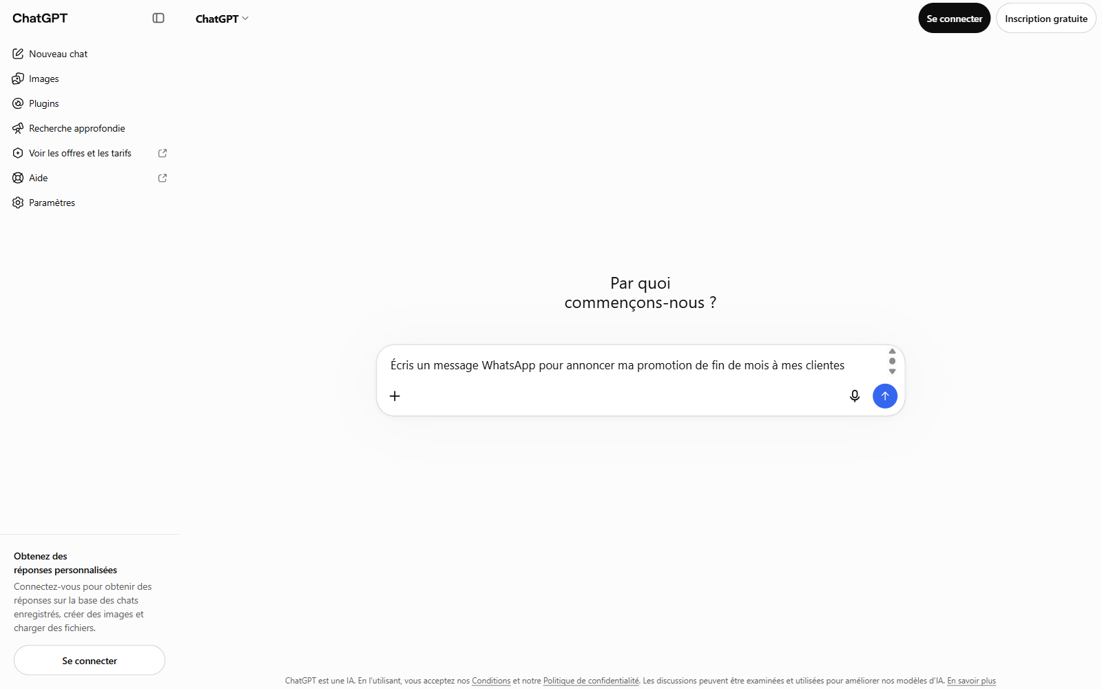 Capture de l’accueil de ChatGPT