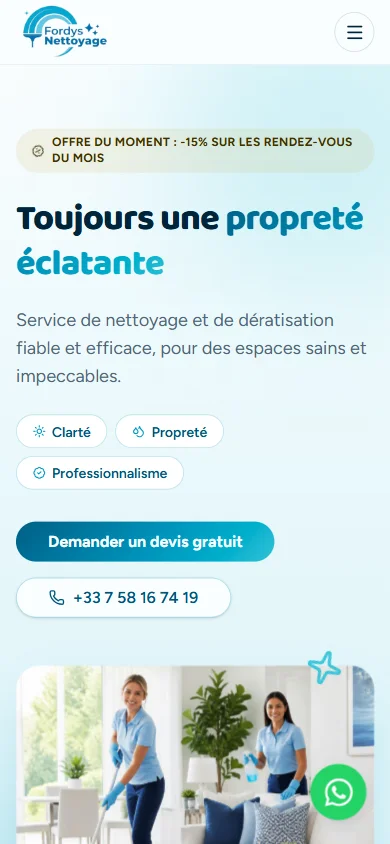 Fordys Nettoyage — Site d’une entreprise de nettoyage et de dératisation sur téléphone