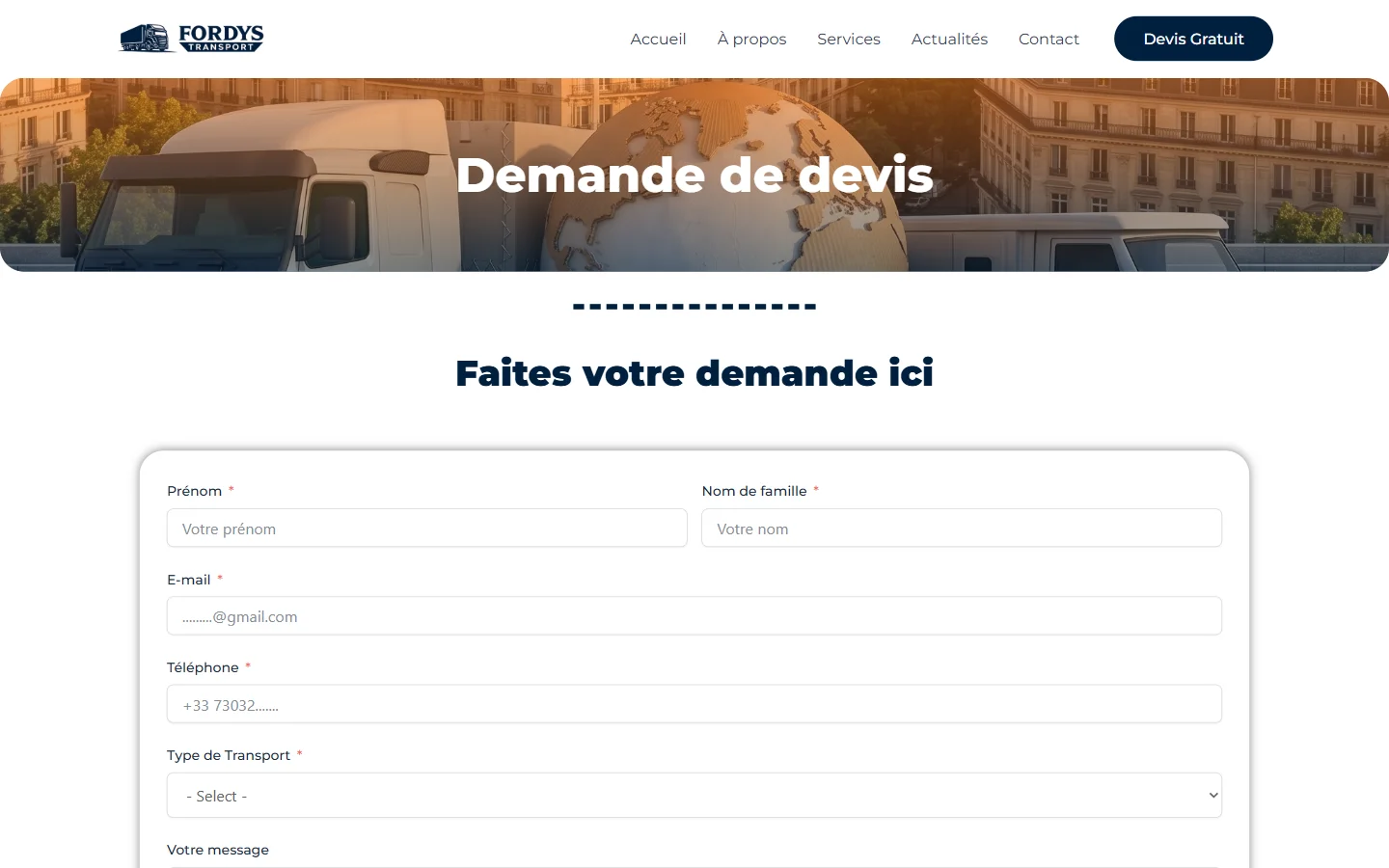 Formulaire de demande de devis