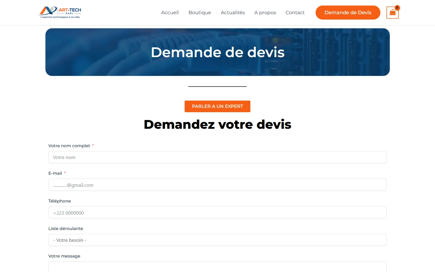 Formulaire de demande de devis par pôle