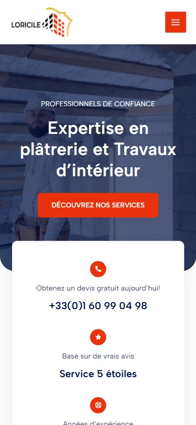 LORICILE — Site d’une entreprise de plâtrerie et de travaux d’intérieur sur téléphone