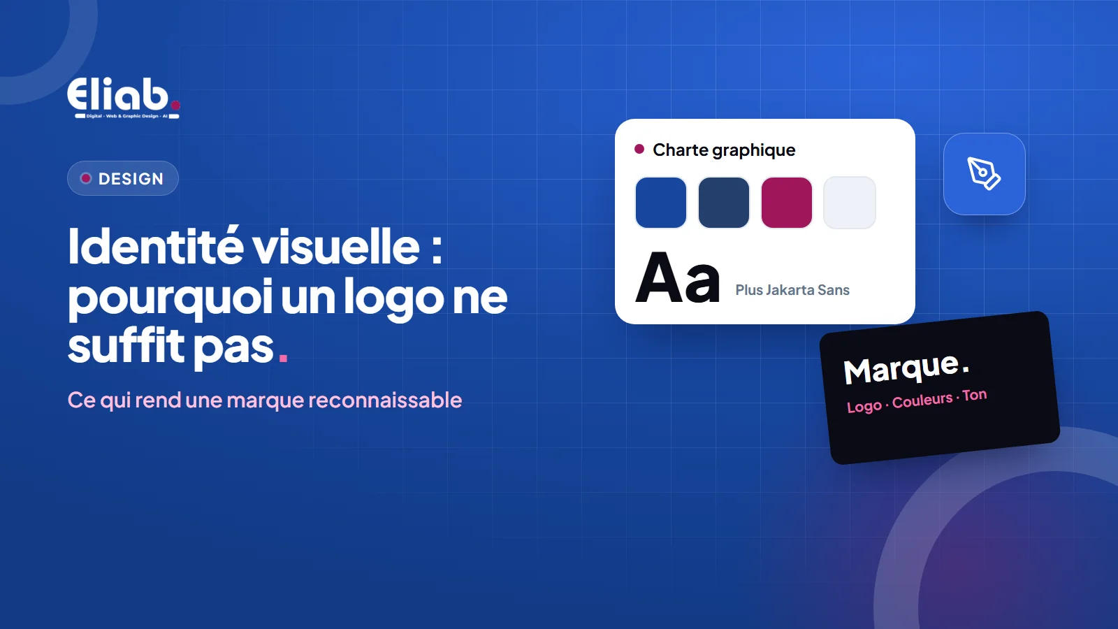 Couverture : charte graphique avec palette de couleurs, typographie et carte de visite